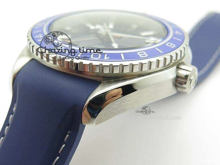 0307 HighPerformance Seamaster Planet Ocean GMT 600M Blue Dial SS On Blue Rubber Strap A 8278